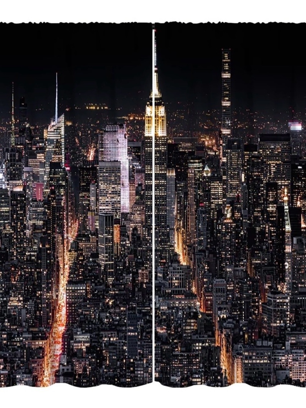City Skyline Nighttime Curtain Panel Set - Black & Gold